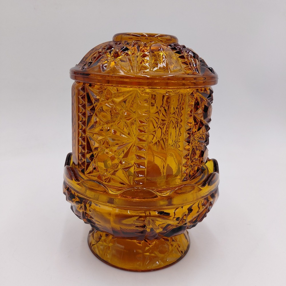 Indiana Glass Stars and Stripes Amber Fairy Lamp Votive Candle Holder Vintage